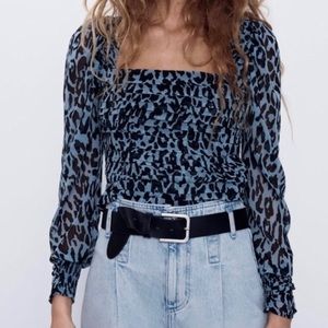 NWT Zara Leopard Print Square Neck Crop Top